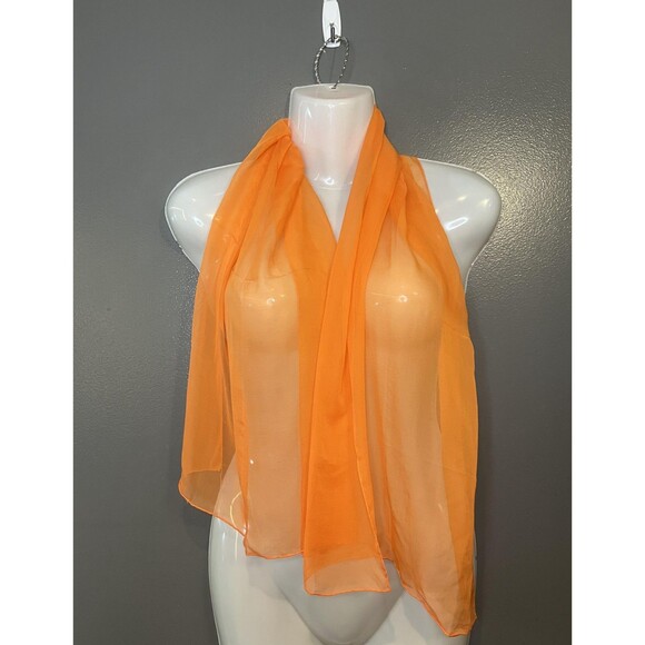 Sheer Chiffon Scarf Womens One Size Orange Hand Rolled Hem Lightweight Shawl - Picture 1 of 5